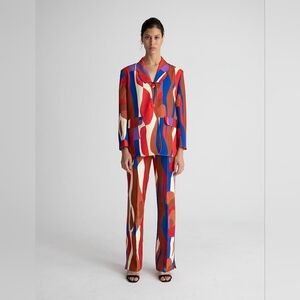 Hosbjerg Greta Adele Blazer Size L Red Blue Geometric Print Statement Jacket